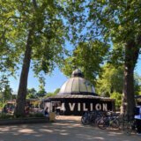 Pavilion building in Victoria Park with bicycles parked outside.